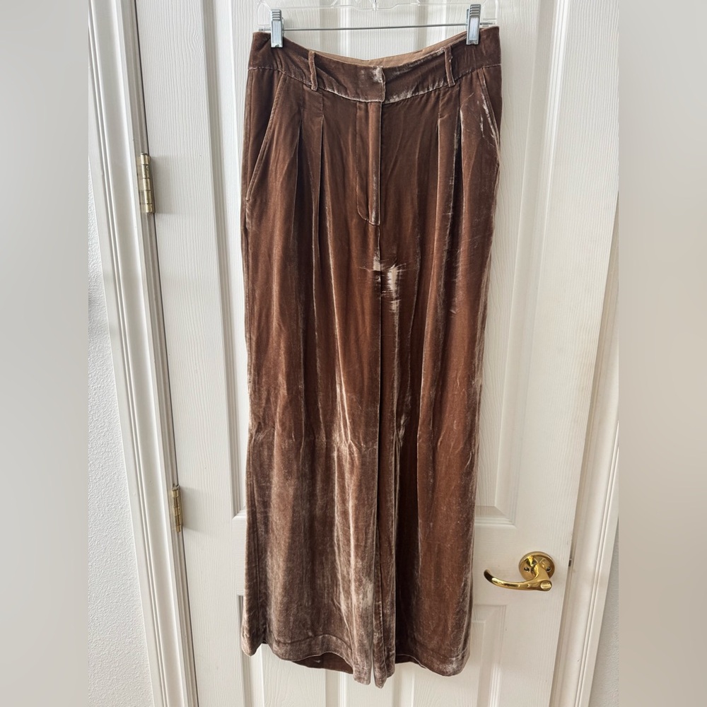 Ulla Johnson Velvet Wide-Leg Pants in Taupe Brown